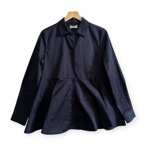 NWT CO Navy Blue Tiered Button Down Cotton‎ Shirt, Size M